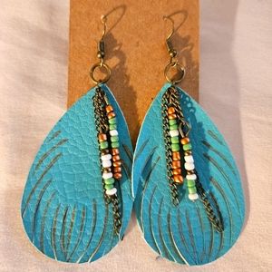 Turquoise Faux Leather Bead Earrings